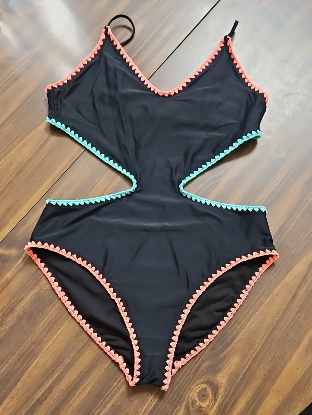 One-Piece Swimsuit with Coral & Aqua Trim